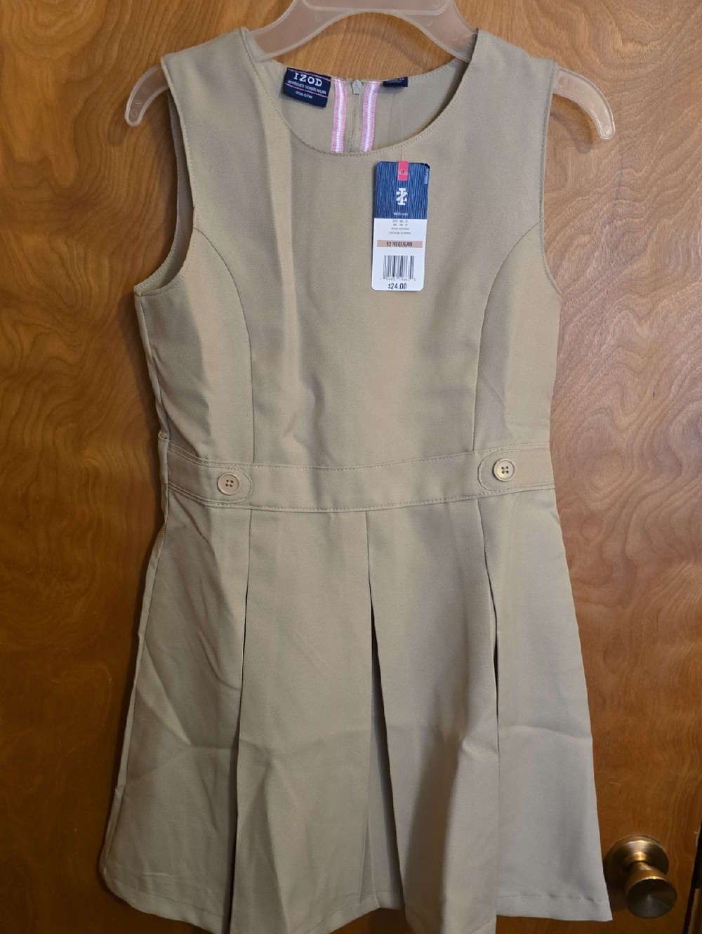 Izod Khaki Sleeveless Pleated School Uniform Dress